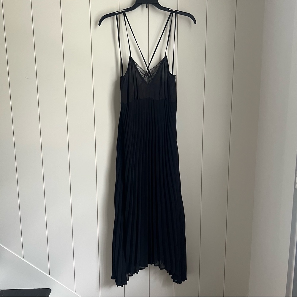 By Eloise pleated lace trim midi slip dress